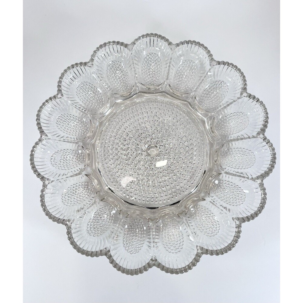 Indiana Glass Hobnail Clear Egg & Relish Tray, Holds 15 Eggs, 11.25" Round